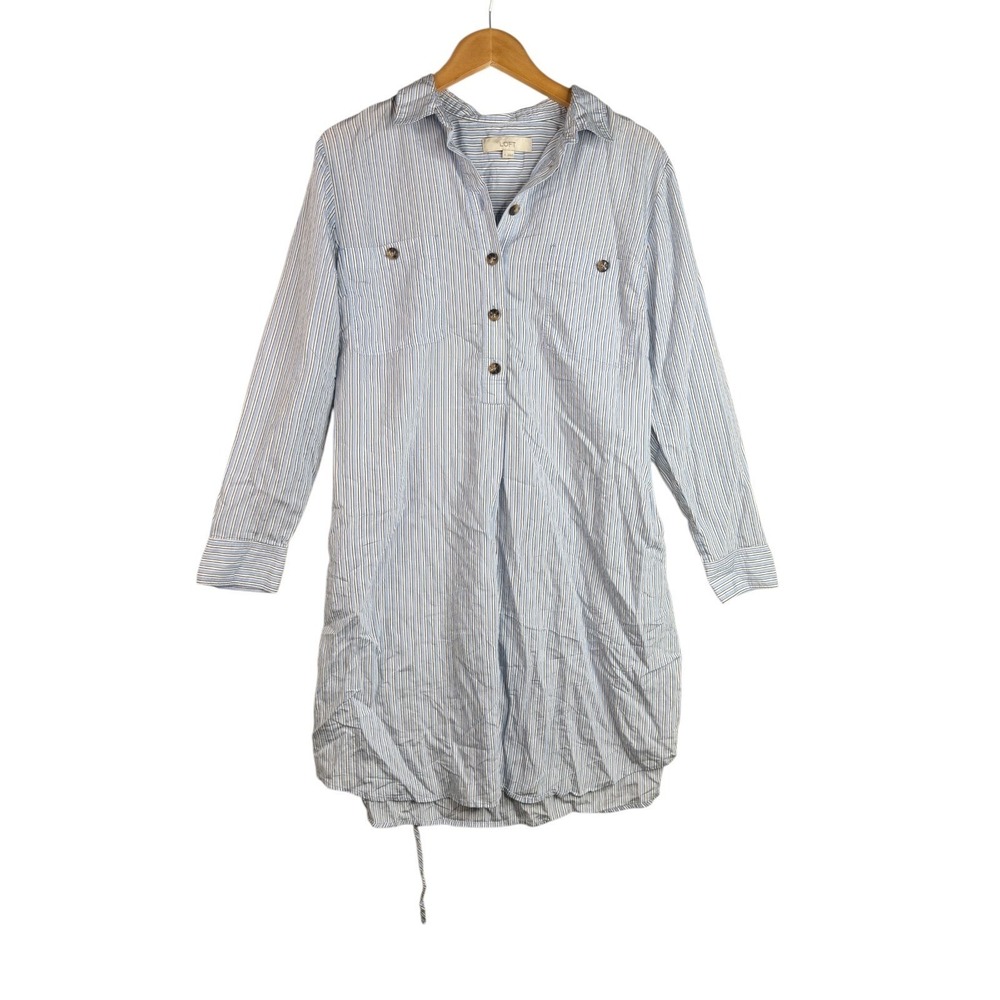 Loft Popover Long Sleeve Striped Shirt Dress size XL‎ White/Blue